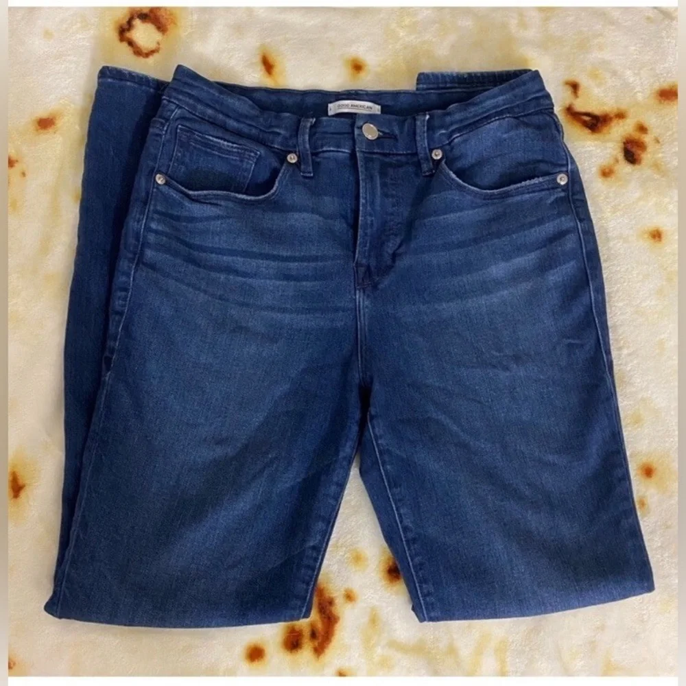 Good American High Rise Cropped Straight Leg Jeans Medium Wash Size 14/18